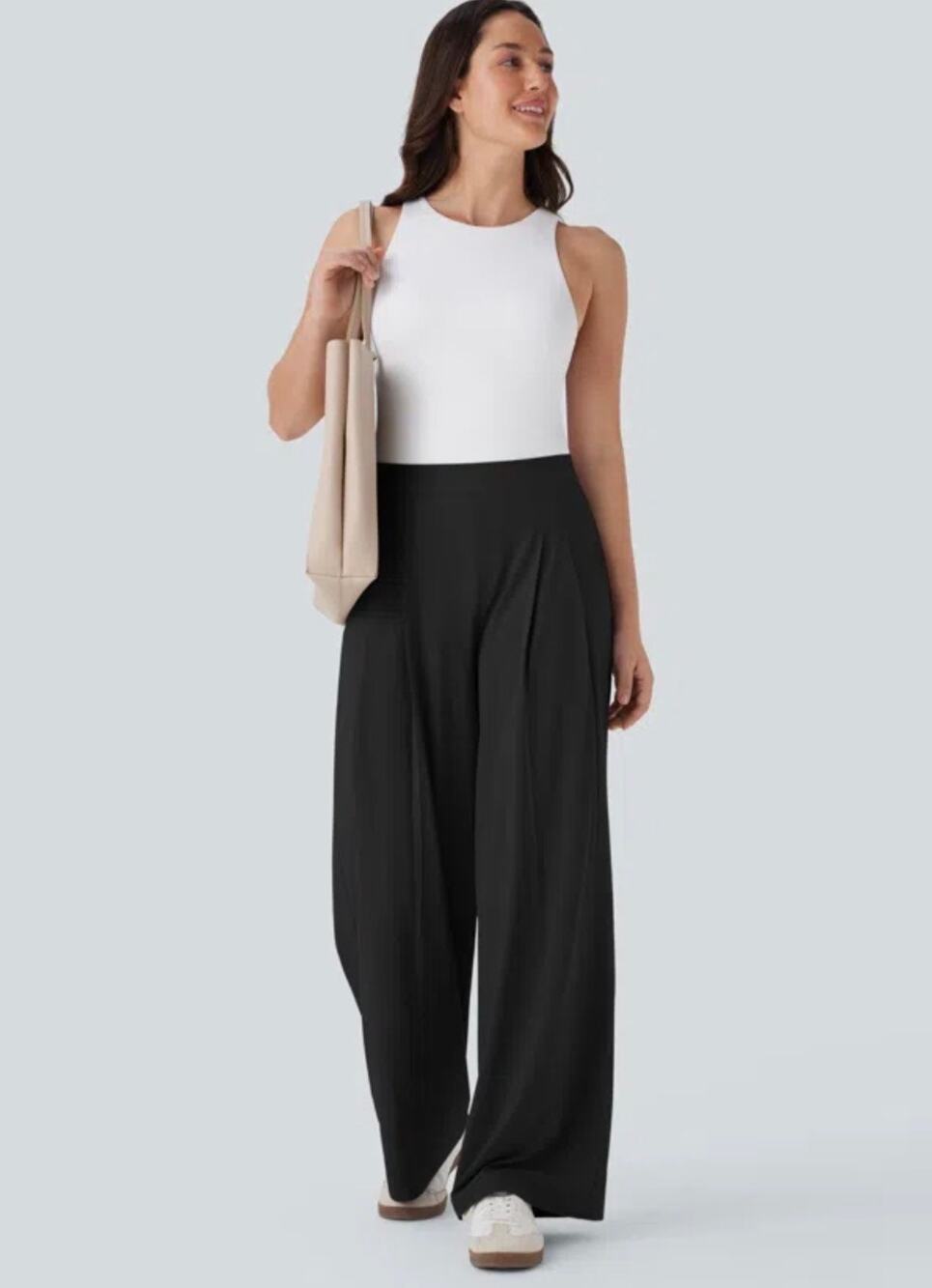 Halara High Waisted Wide Leg Flowy Pants Solid Palazzo Pocket Casual Black XL